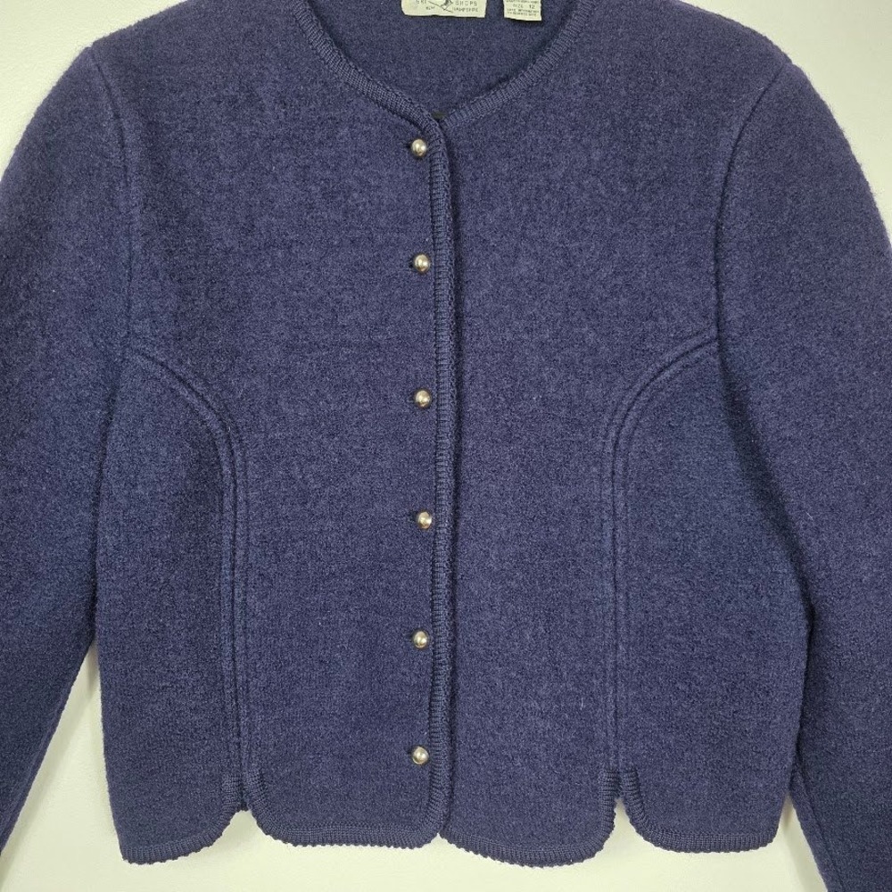VTG Carroll Reed Ski Shops Wool Cardigan Navy Blue Button‎ Front Size 12